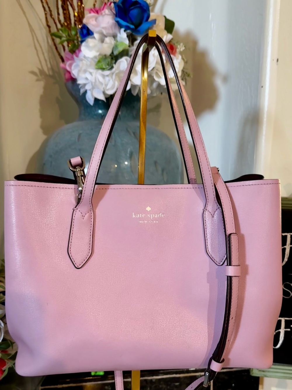 Kate Spade Harper Satchel Lilac Leather Tote with Removable crossbody Strap EUC